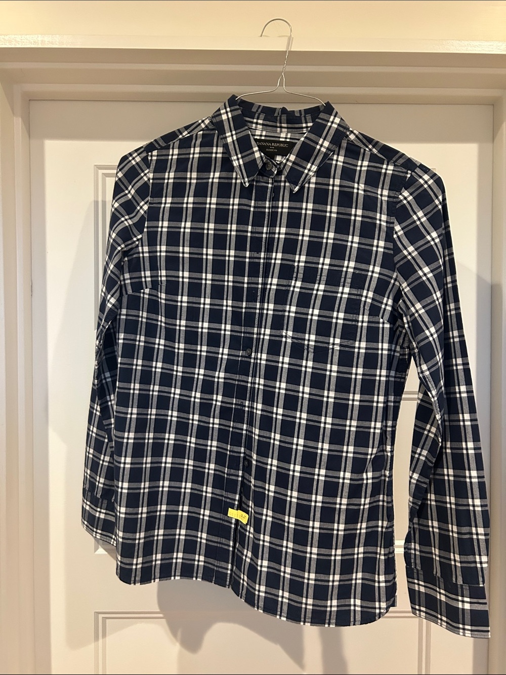 Banana Republic Navy and White Plaid Button-Down Shirt